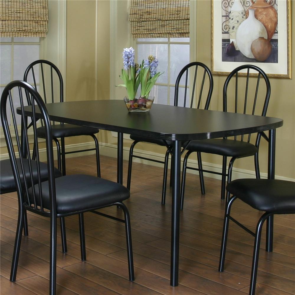 Cramco Inc Cramco Dinettes Ebony D8121 60 6x01 60 Black Laminate Table and 6 Vinyl Side Chairs Set Nassau Furniture and Mattress Dining 7 or more Piece Set